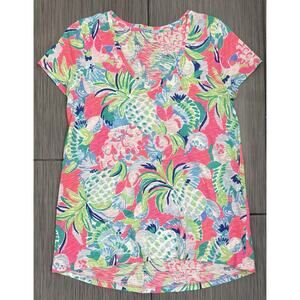 Lilly Pulitzer Etta VNeck Top Pink Raise The Bar Pineapple Size Small Resortwear